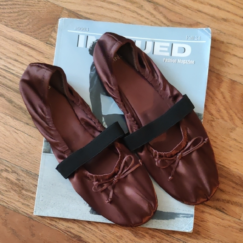 Mango Brown Satin Slippers
